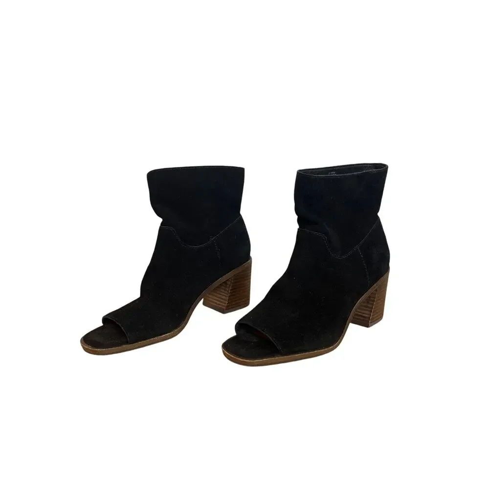 Lucky Brand Womens Ryemi Bootie Peep Toe Suede Size 7.5 Black Pull-On Fall Boho - Picture 1 of 8